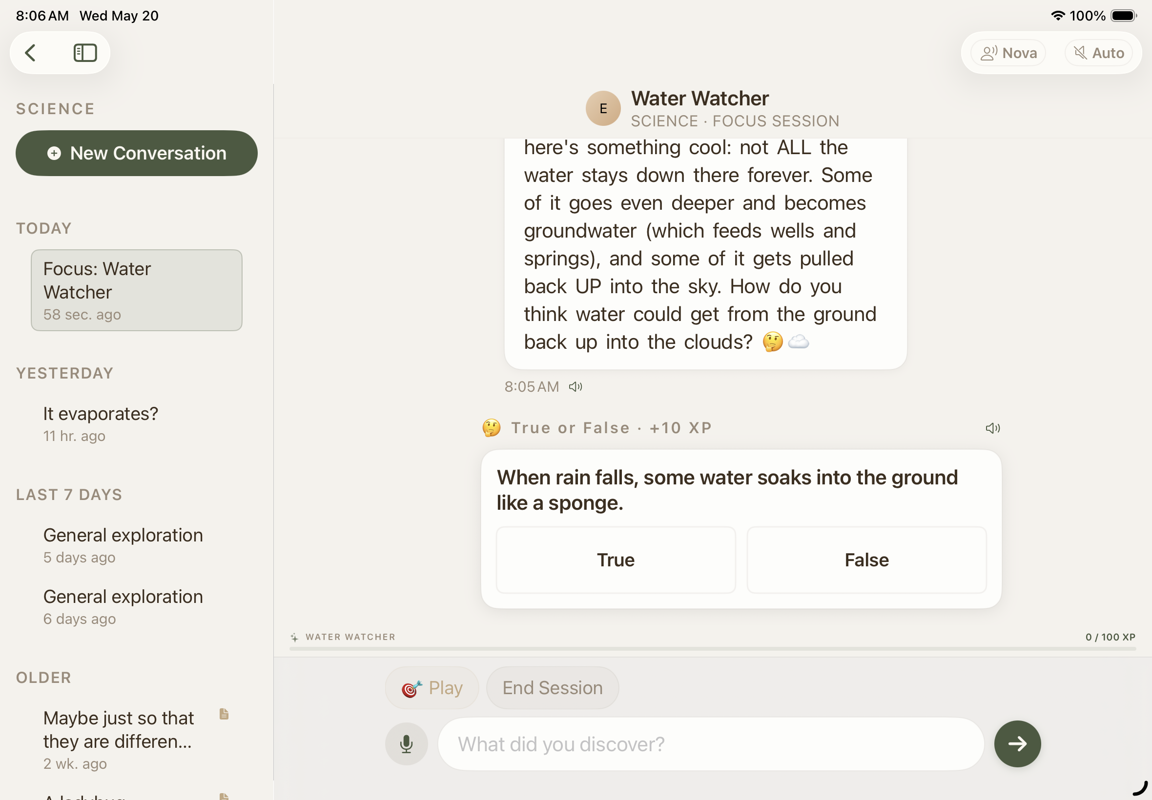 Socratic chat session with True/False interaction